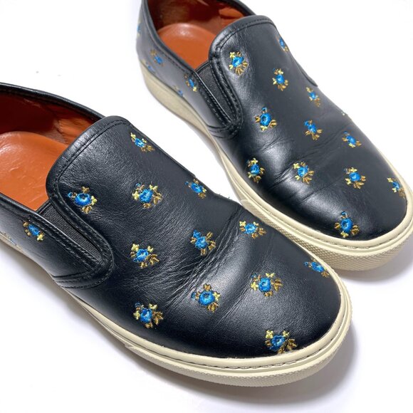Coach G1367 Black Embroidered Floral Leather Slip On Shoes - Picture 2 of 8